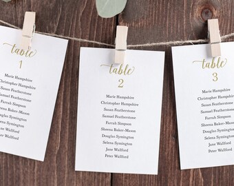Wedding Seating Chart Cards Template, Modern Script Gold, 4x6, Try Before Purchase, Editable & Printable, Instant Download
