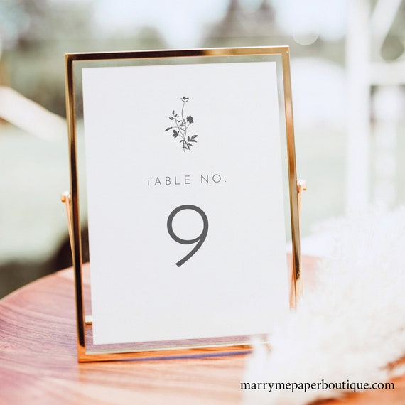 Table Number Sign Template, Elegant Botanic Flowers, Editable Wedding Table Number, Printable, Botanic Design, Templett INSTANT Download