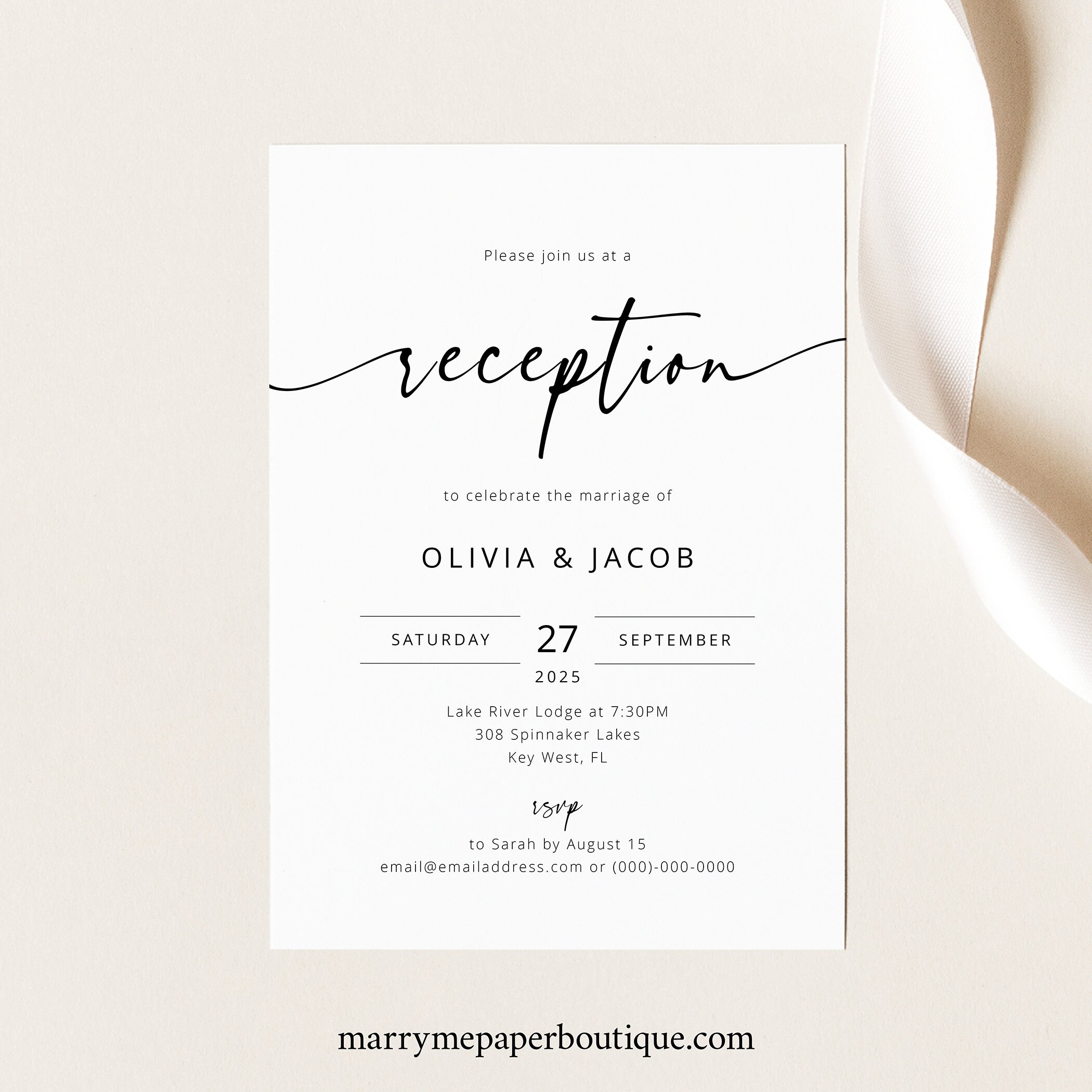 Reception Invitation Template, Modern Calligraphy, Editable, Wedding ...