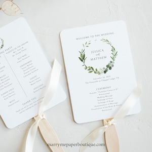 Wedding Program Fan Template, Templett Instant Download, Try Before Purchase, Printable, Elegant Greenery