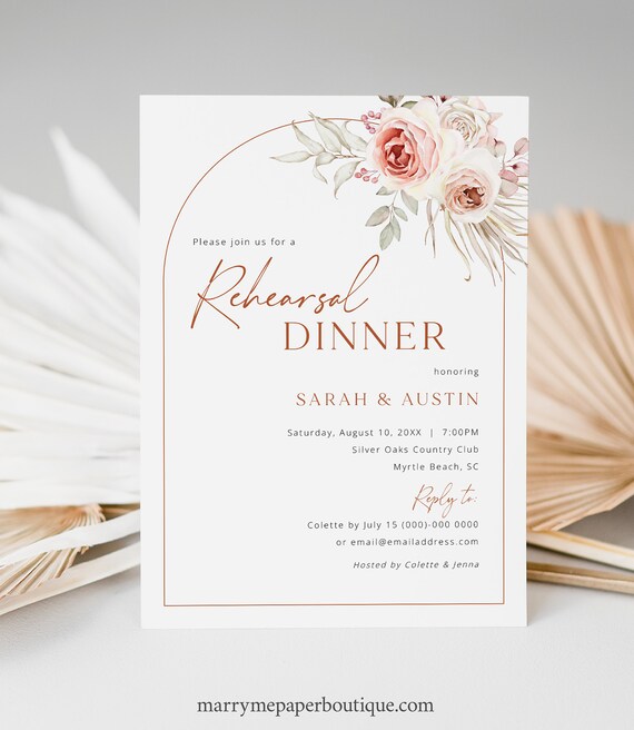 Rehearsal Dinner Invitation Template, Blush Floral Boho Arch, Editable, Blush Boho Rehearsal Invite, Printable, Templett INSTANT Download