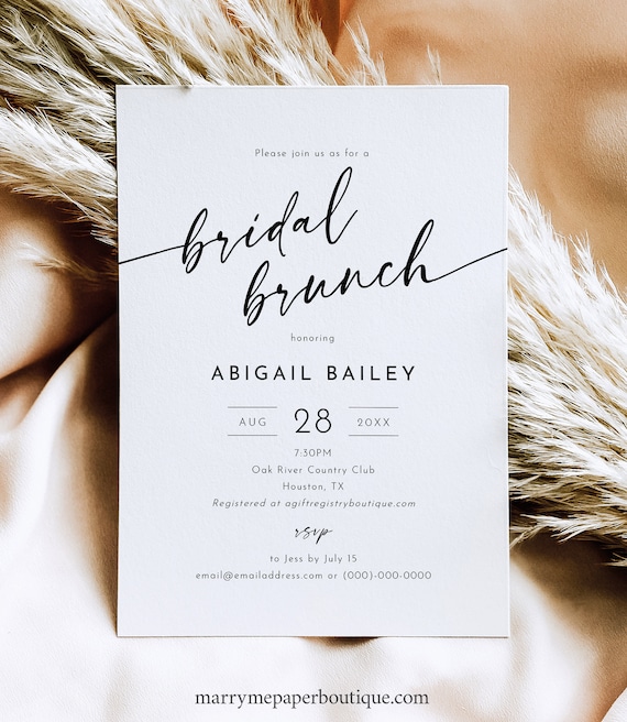 Bridal Brunch Invitation Template, Minimalist Calligraphy, Editable Modern Bridal Shower Brunch Invite, Printable, Templett INSTANT Download