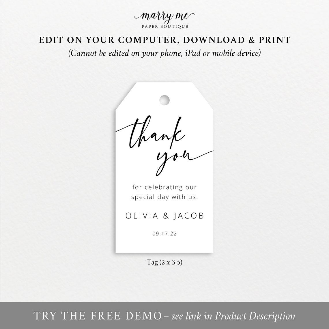 Favor Tag Template Editable Tag Printable Templett Instant - Etsy