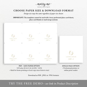 Wedding Place Card Template, Gold, Wedding Crest &amp; Monogram, Flat and ...