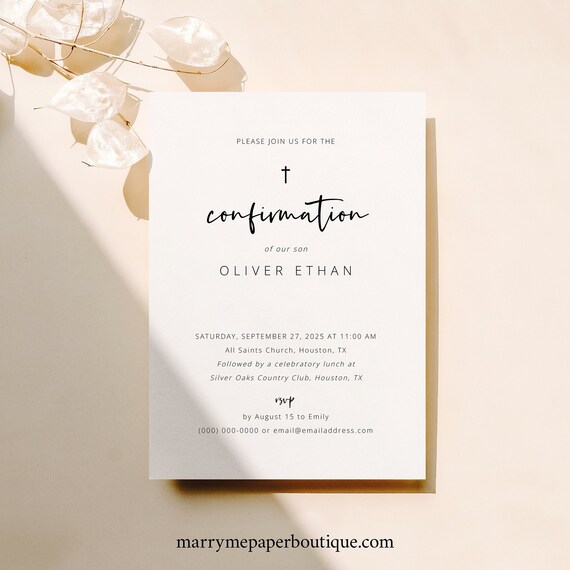 Confirmation Invitation Template, Love Heart, Editable Confirmation, Modern Confirmation Invite Card, Printable, Templett INSTANT Download