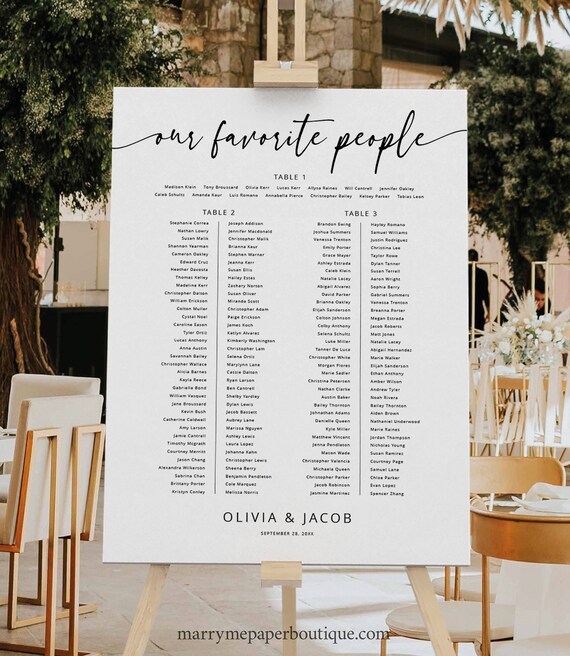 Wedding Banquet Seating Chart Template, Modern, Calligraphy, Editable, Modern Seating Plan Sign, Printable, Templett INSTANT Download