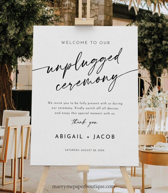 Unplugged Ceremony Sign Template, Minimalist Calligraphy, Editable, Modern Unplugged Wedding Sign, Printable, Templett INSTANT Download