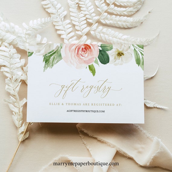 Wedding Registry Card Template, Try Before Purchase, Blush Floral, Editable Instant Download