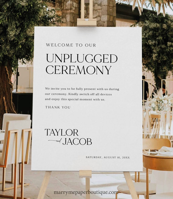 Unplugged Ceremony Sign Template, Modern & Classic, Editable, Modern Unplugged Wedding Sign Poster, Printable, Templett INSTANT Download