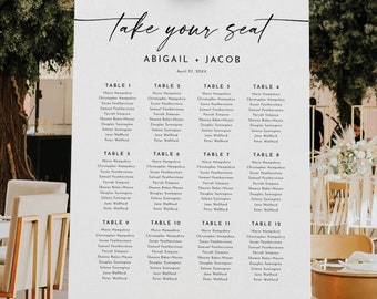 Wedding Seating Chart Template, Minimalist Calligraphy, Modern Seating Plan, Printable, Editable Seating Poster, Templett INSTANT Download
