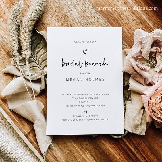 Bridal Brunch Invitation Template, Love Heart, Editable, Modern Bridal Brunch Invite Card, Printable, Self Edit, Templett INSTANT Download