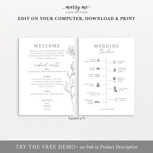 Wedding Itinerary Card Template, Elegant Botanical, Editable & Printable Instant Download, Templett image 3