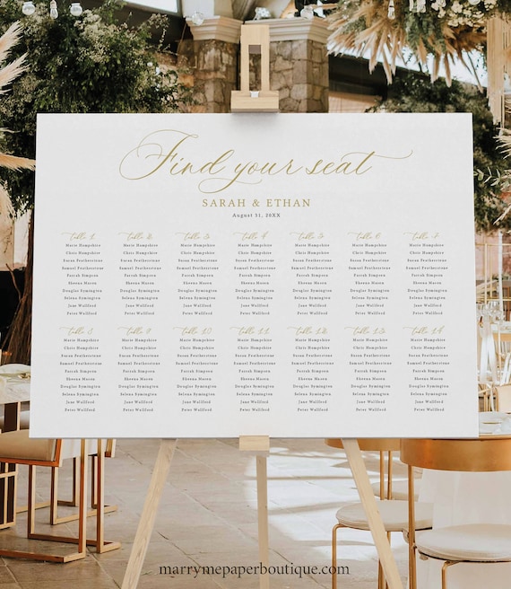 Wedding Seating Plan Template, Calligraphy Design in Gold, Editable, Seating Chart, Seating Poster, Printable, Templett INSTANT Download