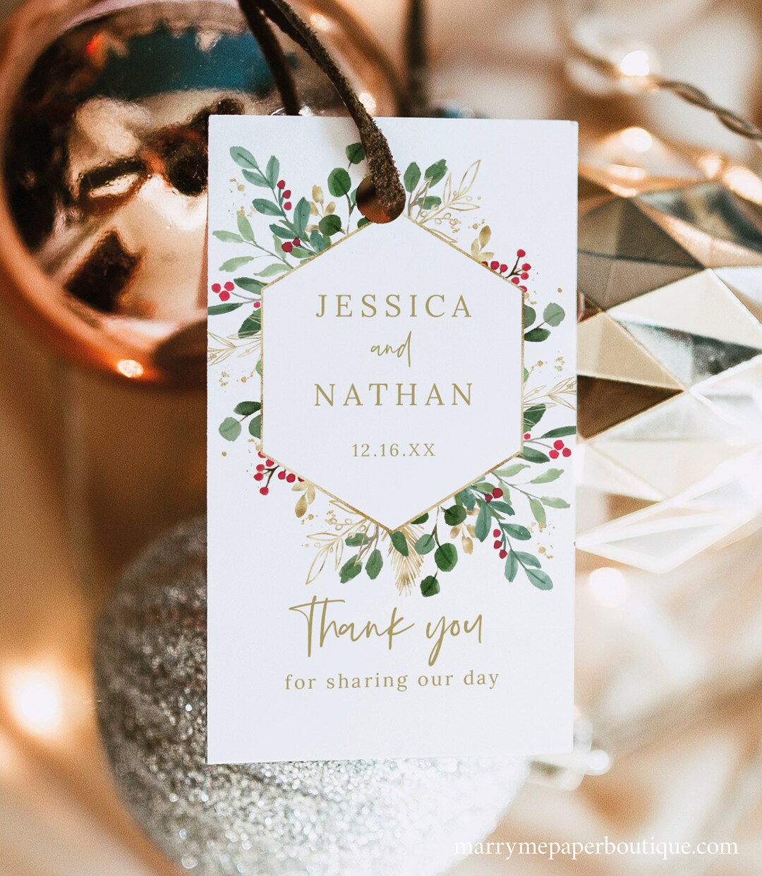 Winter Berry Favor Tag Template, Christmas Wedding Gift Tag, Printable ...