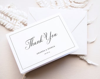 Thank You Card Template, Traditional Wedding Calligraphy & Border, Editable Folding Thank You Note Card Printable, Templett INSTANT Download