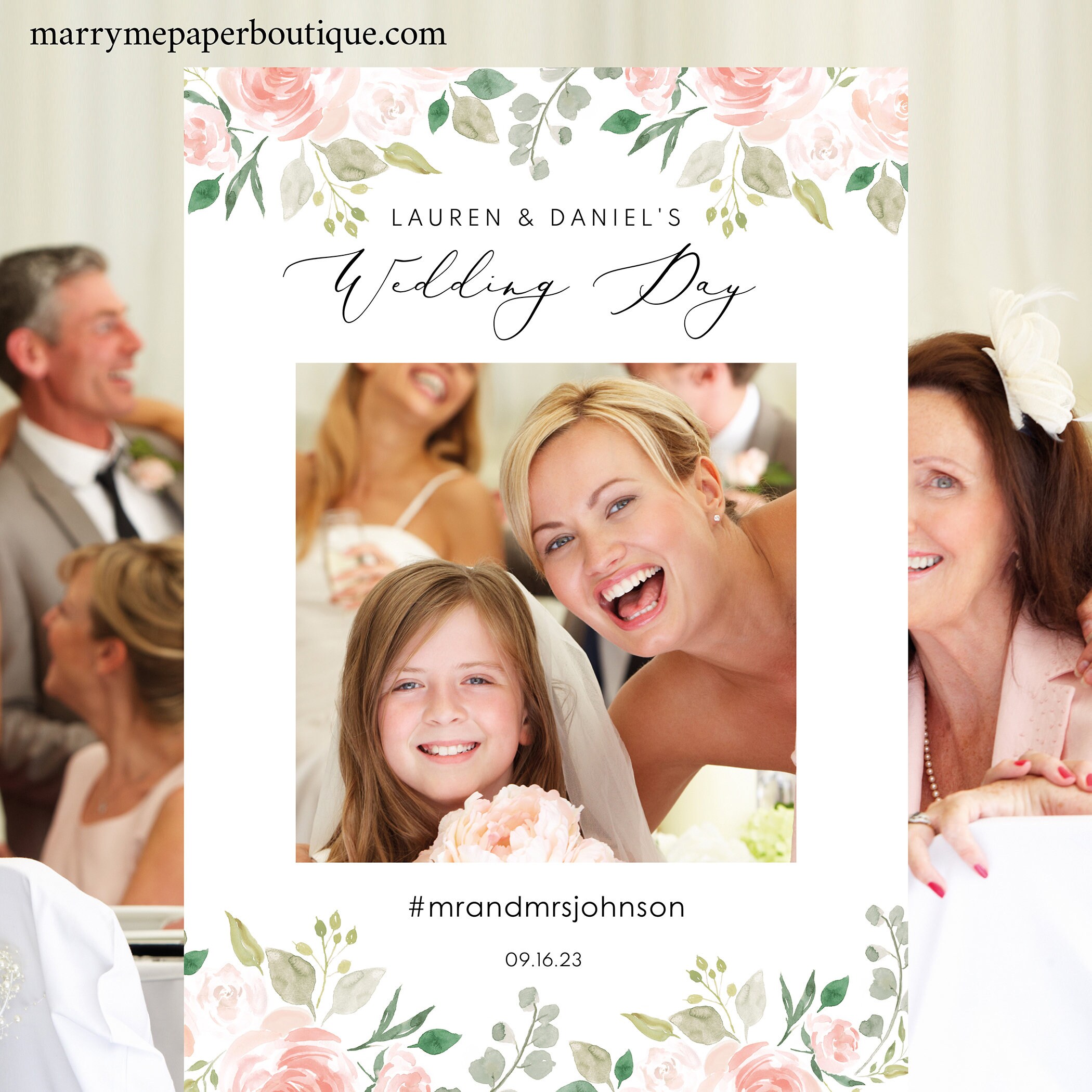 Floral Wedding Photo Booth Frame Template Wedding Selfie Photo Frame Printable Photo Booth Prop Template Instant Download Mm08 3