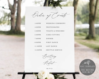 Wedding Itinerary Sign Template, Stylish Script, Try Before Purchase, Editable Instant Download