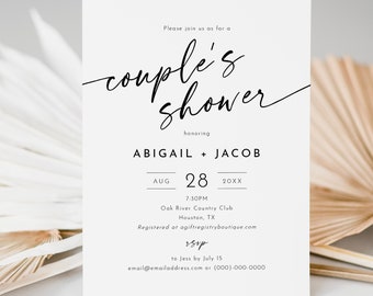 Couples Shower Invitation Template, Minimalist Calligraphy, Editable, 5x7, Modern Couples Shower Invite Card, Templett INSTANT Download