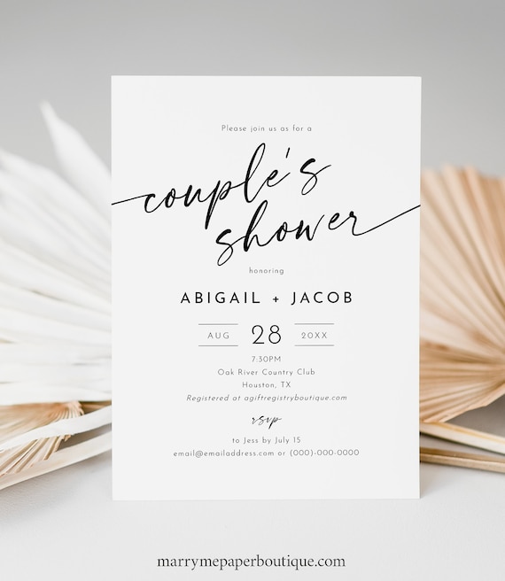 Couples Shower Invitation Template, Minimalist Calligraphy, Editable, 5x7, Modern Couples Shower Invite Card, Templett INSTANT Download