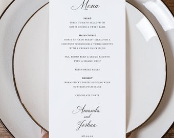 Wedding Menu Template, Traditional Calligraphy, Wedding Dinner Menu, Templett INSTANT Download, Printable, Editable