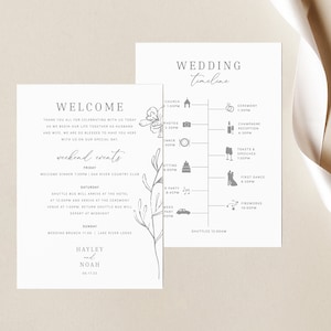 Wedding Itinerary Card Template, Elegant Botanical, Editable & Printable Instant Download, Templett image 1