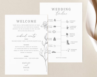 Wedding Itinerary Card Template, Elegant Botanical, Editable & Printable Instant Download, Templett