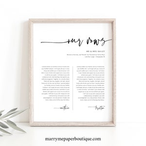 Wedding Vows First Anniversary Gift Template, Modern Classic, Editable Wedding Vows Wall Art, Printable, 8x10, Templett INSTANT Download