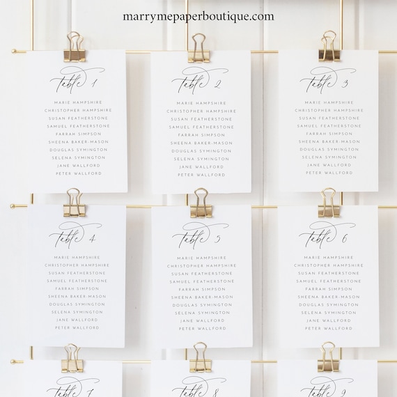 Wedding Seating Chart Cards Template, Pretty Calligraphy, 4x6, Editable Calligraphy Seating Plan Cards, Printable, Templett INSTANT Download