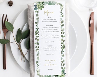 Wedding Menu Template, Lush Greenery, Wedding Menu Card, Printable, Editable, Templett INSTANT Download