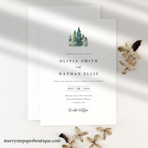 Pine Forest Wedding Invitation Template Set, Rustic Pine Tree Wedding ...