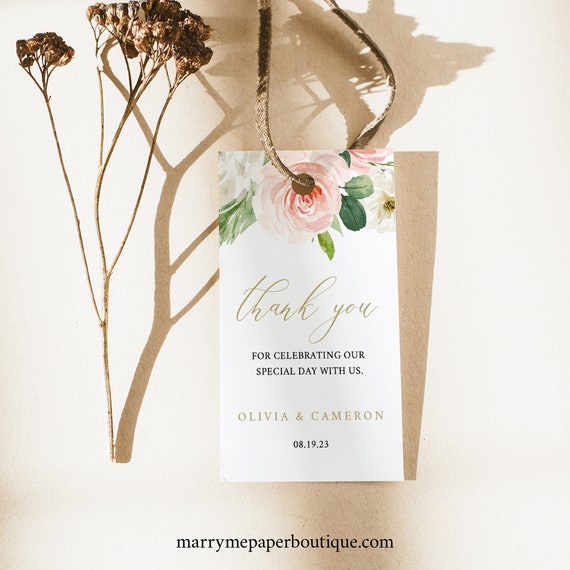 Thank You Favor Tag Template, Self Edit Instant Download, Pink.