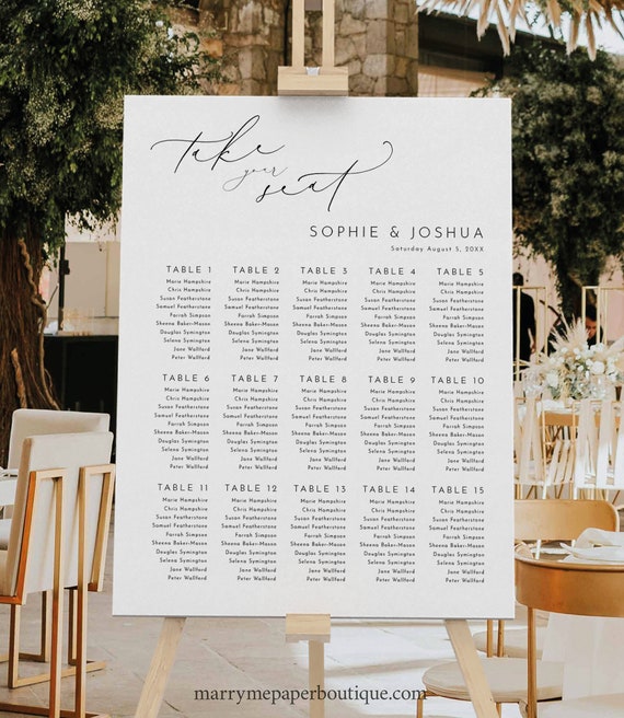 Wedding Seating Plan Template, Luxury, Seating Chart Sign, Calligraphy, Editable, Printable, Elegant Seating Plan, Templett INSTANT Download