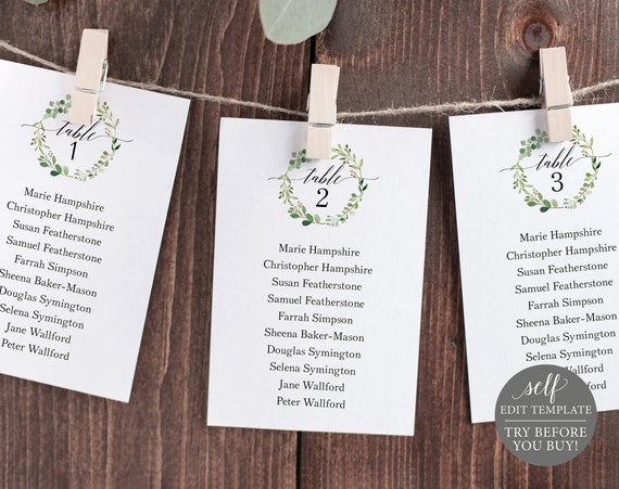 Seating Chart Template Etsy