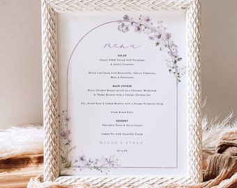 Wedding Menu Template, Rustic Lavender Flower Arch, Editable, Lavender Wedding Table Menu, 8x10 Menu, Printable, Templett INSTANT Download