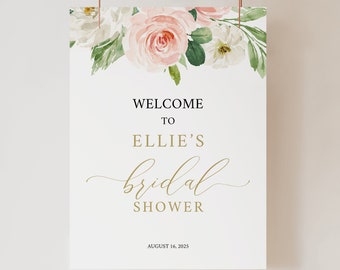 Bridal Shower Welcome Sign, Try Before Purchase, Editable Template, Blush Floral Instant Download