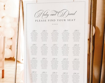 Wedding Seating Chart Template, Classic Calligraphy & Border, Seating Plan Sign, Printable, Poster, Templett INSTANT Download, Editable
