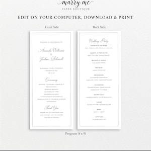 Wedding Program Template, Traditional Wedding Calligraphy & Border, Tall Wedding Ceremony Program, Printable, Templett INSTANT Download image 4