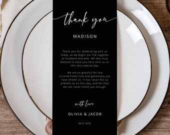 Personalizable Thank You Letter Template, Modern Script, Black, 4x9, Wedding Thank You Note, Printable, Editable, Templett INSTANT Download