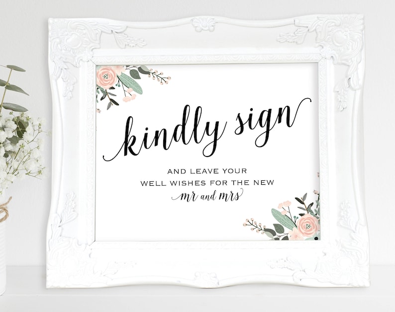 Wedding Printable Sign Guest Book Printable PDF Instant Download MM01-6 Floral Guest Book Sign Kindly Sign Please Sign our Guest Book
