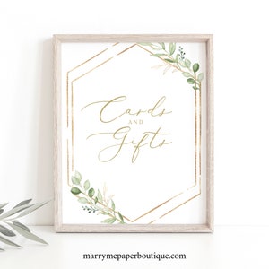 Cards & Gifts Sign Template, Greenery Hexagonal, Wedding Gifts Sign, Printable, Editable Wedding Table Sign, Templett INSTANT Download