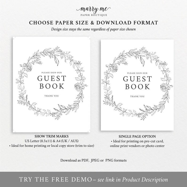 Guest Book Sign Template Botanical Floral Editable Please - Etsy