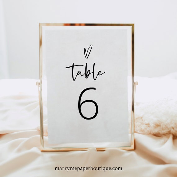 Table Number Template, Love Heart, Modern Table Number Sign, 4x6, 5x7, Wedding Table Number, Editable, Printable, Templett INSTANT Download