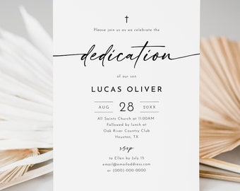 Dedication Invitation Template, Minimalist Calligraphy, Editable, Elegant, Modern Dedication Invitation Card, 5x7, Templett INSTANT Download