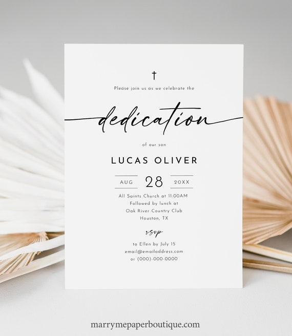 Dedication Invitation Template, Minimalist Calligraphy, Editable, Elegant, Modern Dedication Invitation Card, 5x7, Templett INSTANT Download