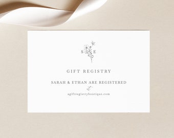 Gift Registry Card Template, Floral Wedding Monogram, Wedding Registry Enclosure Card, Printable, Editable, Templett INSTANT Download