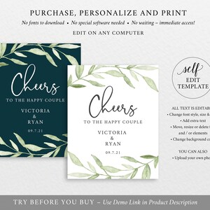 Wine Bottle Label Template, Try Before Purchase, Editable Instant Download, Greenery Leaves image 3