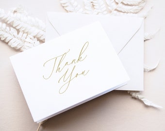 Thank You Card Template, Stylish Gold Script Folded, Editable Printable Instant Download, Demo Available