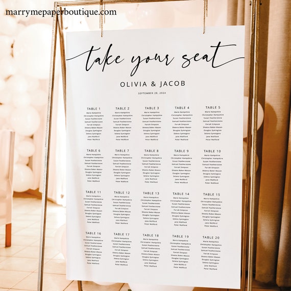 Wedding Seating Chart Template, Modern Calligraphy, Seating Plan, Seating Sign, Poster, Printable, Templett INSTANT Download, Editable