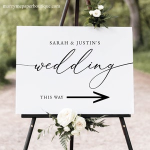 Wedding Direction Sign Template, Classic & Elegant, Wedding Directional Arrow Sign, This Way To The Wedding Sign, Templett INSTANT Download image 1