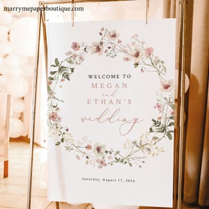 Wedding Welcome Sign Template, Rustic Pink Flowers, Editable, Welcome To Our Wedding Sign, Printable,Templett INSTANT Download